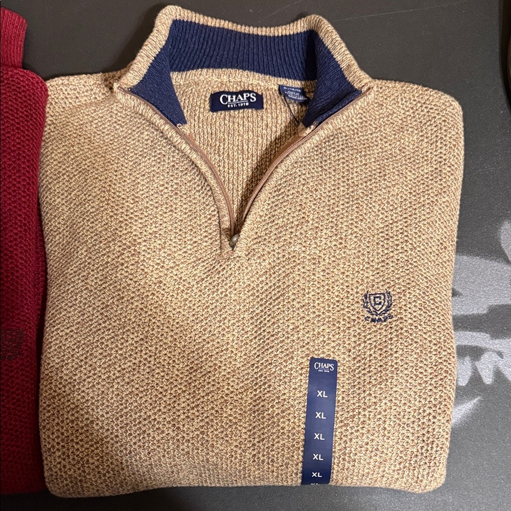 Lot of 2 Chaps Beige and Red 1/4 Zip-Sweaters for Men